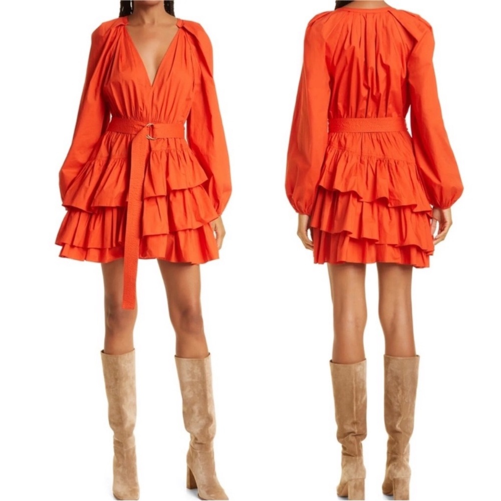 Vibrant Orange Red Ruffled Dress
